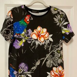 Colorful Parrot and Floral T-shirt